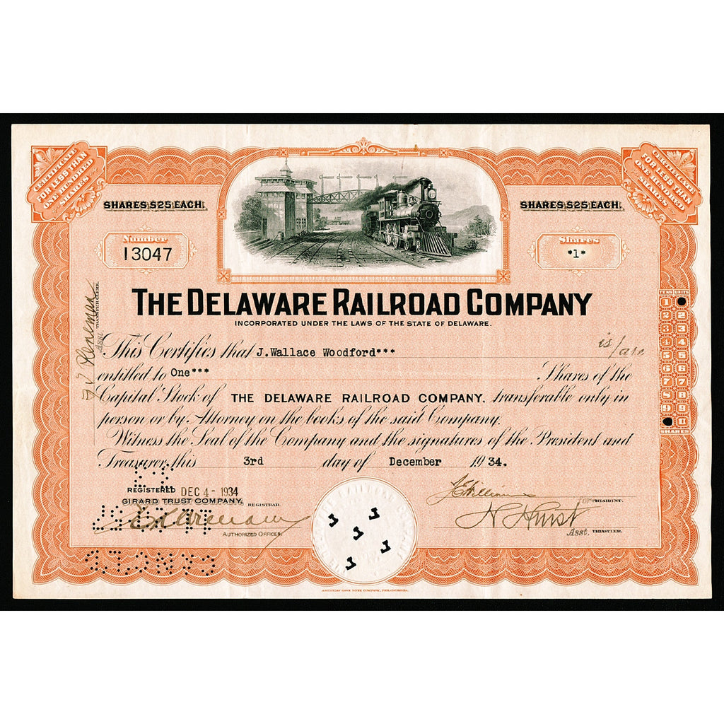 The Delaware Railroad Company Stock Certificate