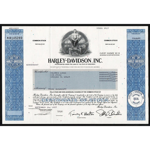 Harley-Davidson, Inc. Wisconsin Stock Certificate