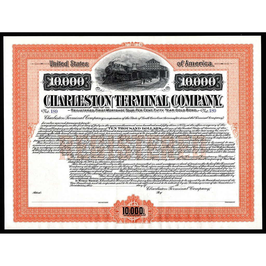 Charleston Terminal Company South Carolina Gold Bond Certificate