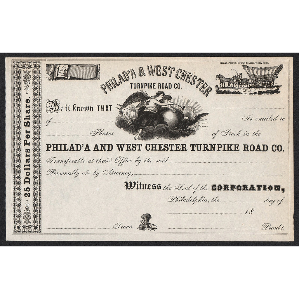 Philadelphia and West Chester Turnpike Road Co. Stock Certificate