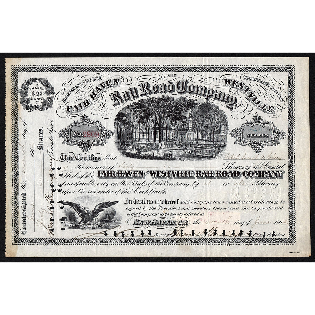 Fair Haven and Westville Rail Road Company Connecticut Stock Certificate