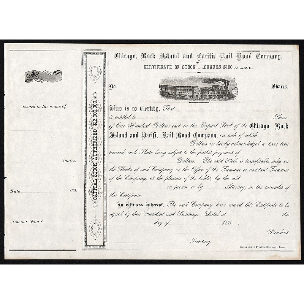 Chicago, Rock Island and Pacific Rail Road Company Stock Certificate