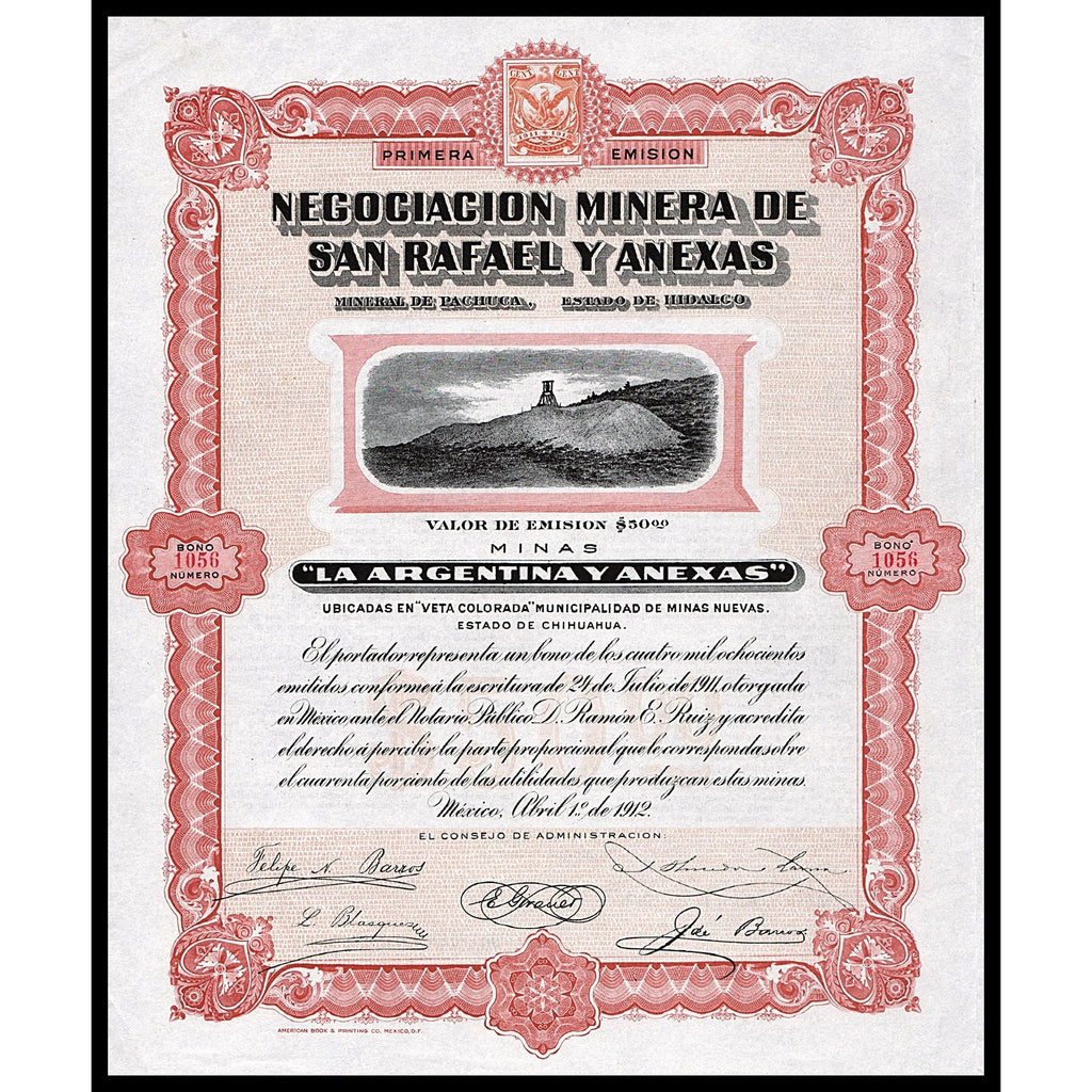 Negociacion Minera de San Rafael y Anexas 1912 Mexico Stock Certificate