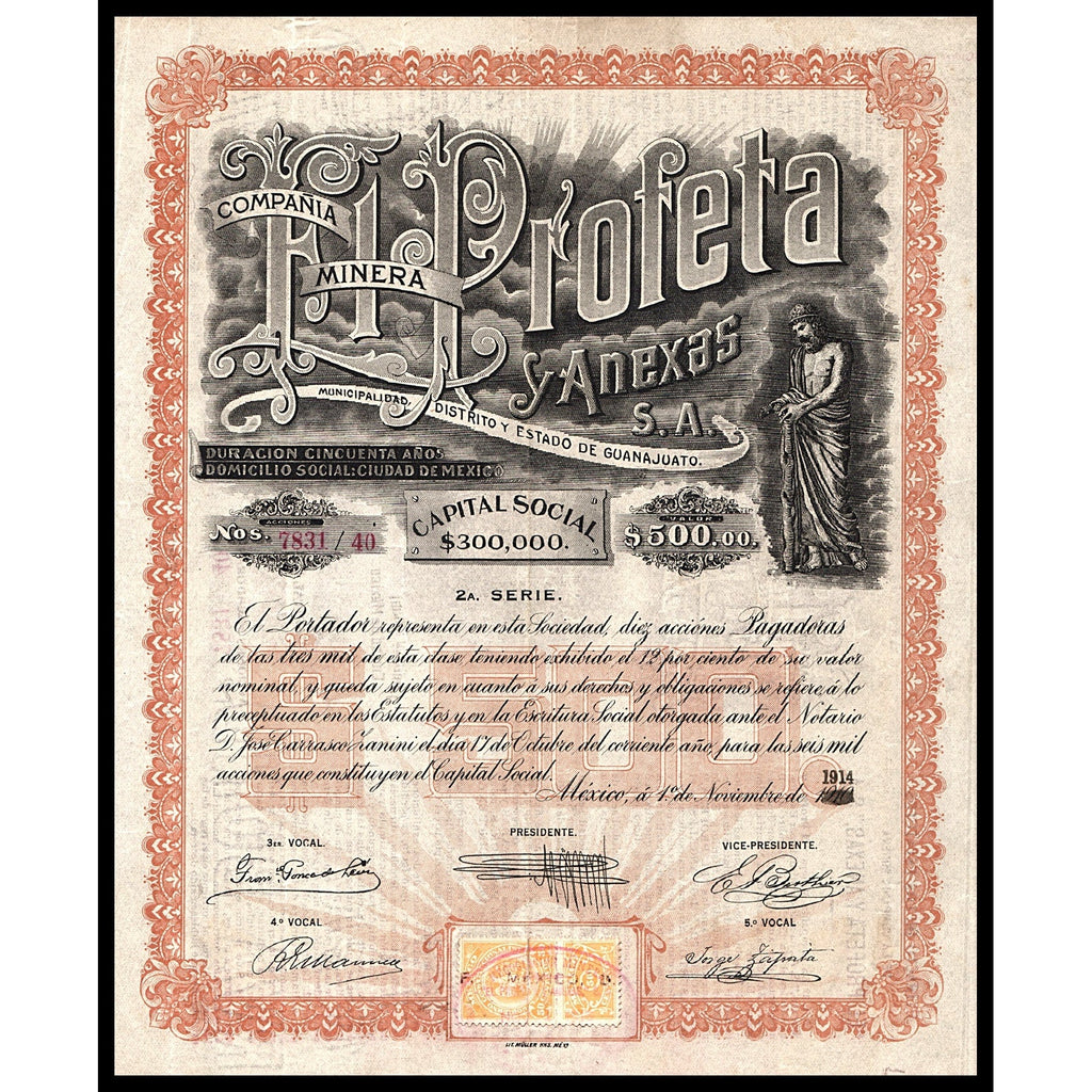 Compania Minera El Profeta Y Anexas Sociedad Anonima Mexico Stock Certificate