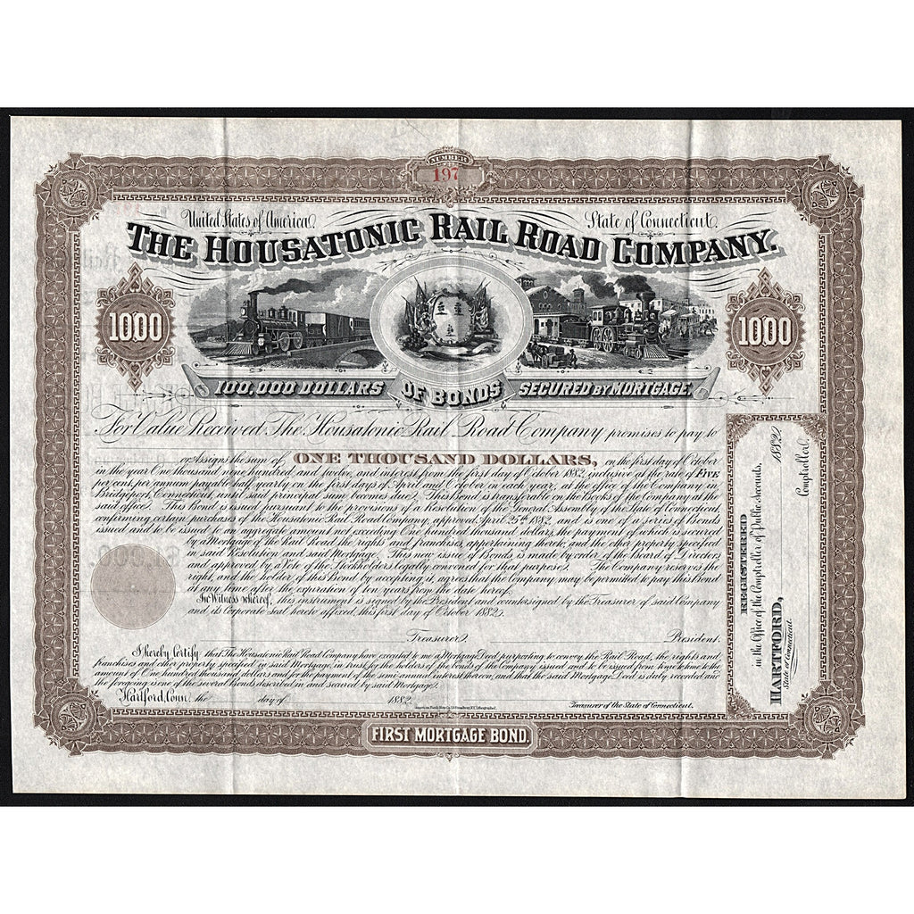 The Housatonic Rail Road Company Connecticut Bond Certificate