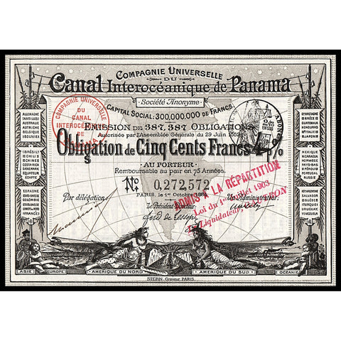 Compagnie Universelle du Canal Interoceanique de Panama 1884 Bond Certificate