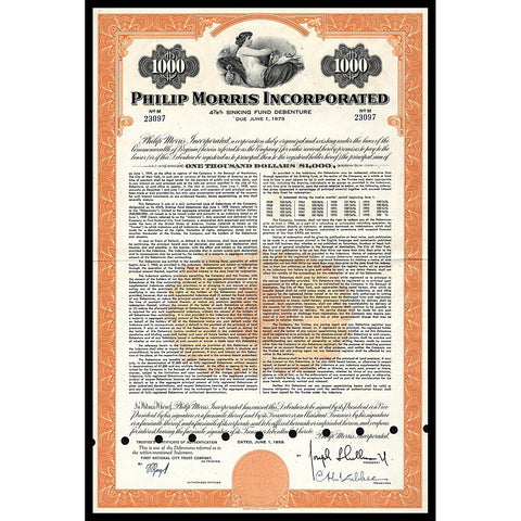 Philip Morris Incorporated Virginia Debenture Bond Certificate