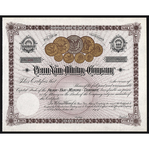 Penn-Yan-Mining-Company Montana Stock Certificate