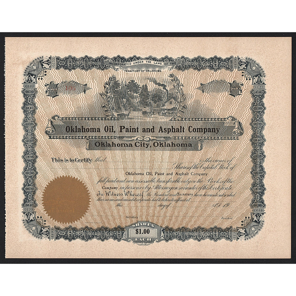 Oklahoma Oil, Paint and Asphalt Company Stock Certificate