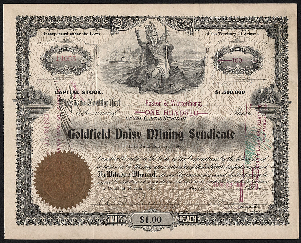 Goldfield Daisy Mining Syndicate (Goldfield, Nevada) Stock Certificate