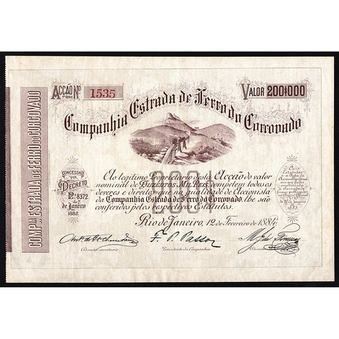 Companhia Estrada de Ferro do Corcovado1884 Rio de Janeiro Brazil Stock Certificate