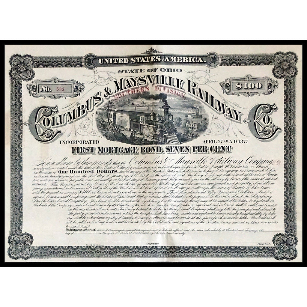 Columbus & Maysville Railway Co., Southern Division Bond Certificate