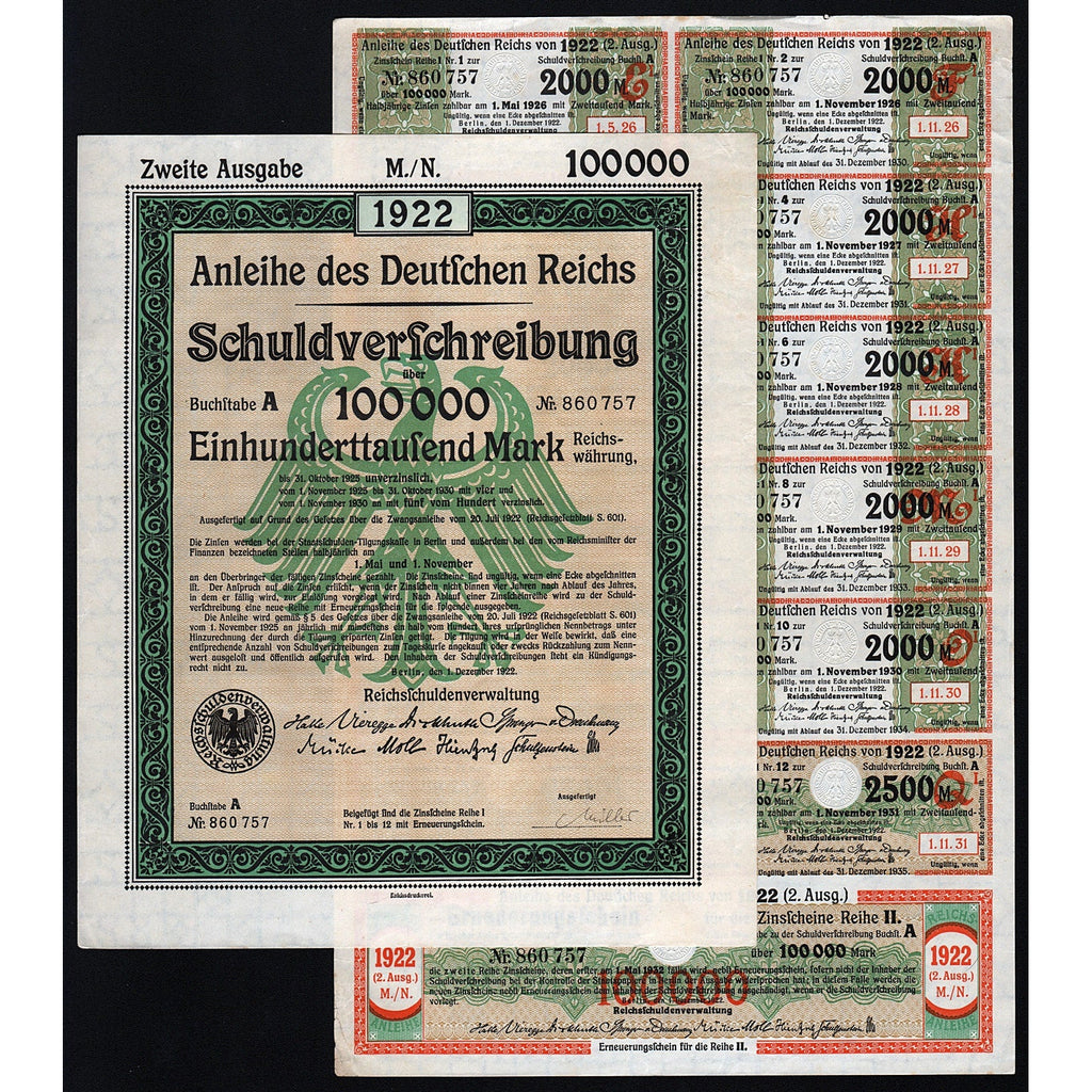 Anleihe des Deutschen Reichs - 100,000 Mark Treasury Bond Certificate