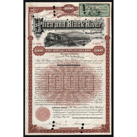 The Utica and Black River Railroad Company Gold Bond Certificate