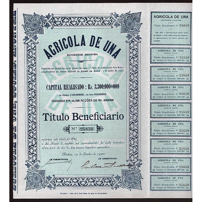 Agricola de Una Sociedade Anonyma Stock Certificate