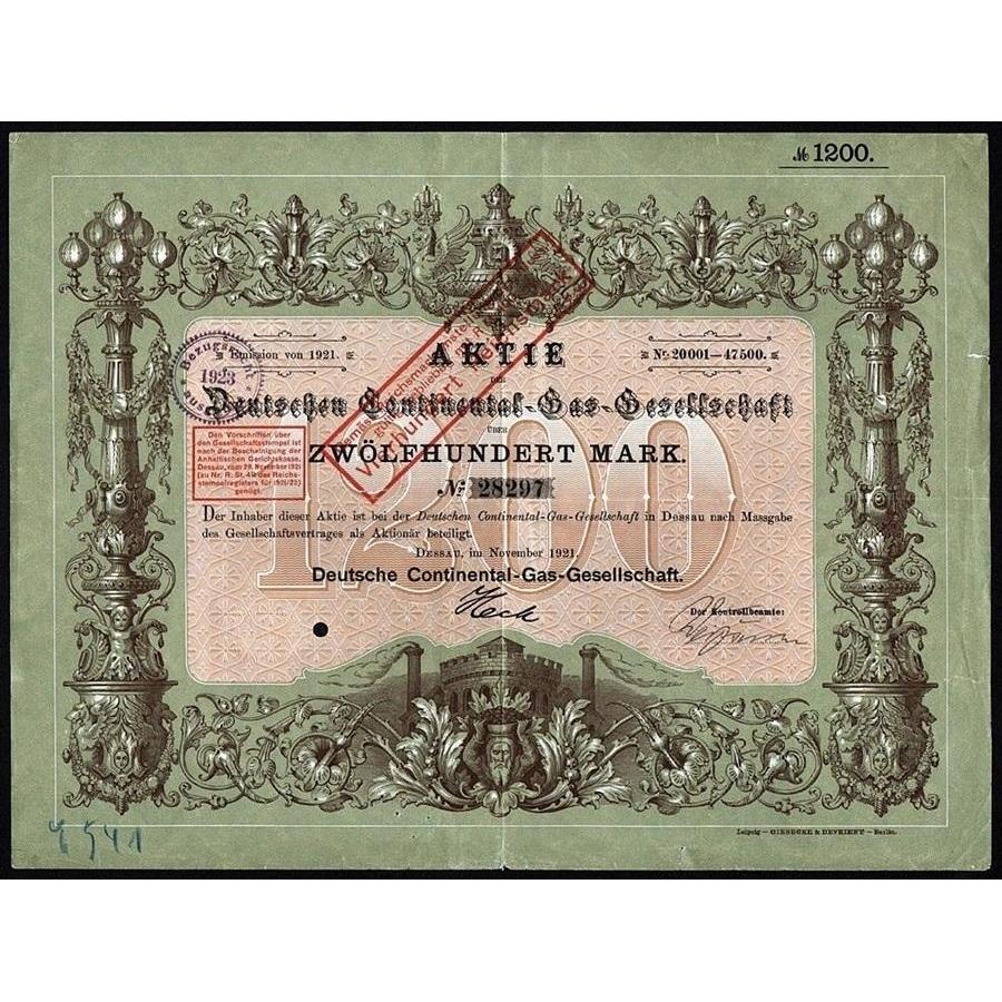 Aktie der Deutschen Continental-Gas-Gesellschaft Stock Certificate