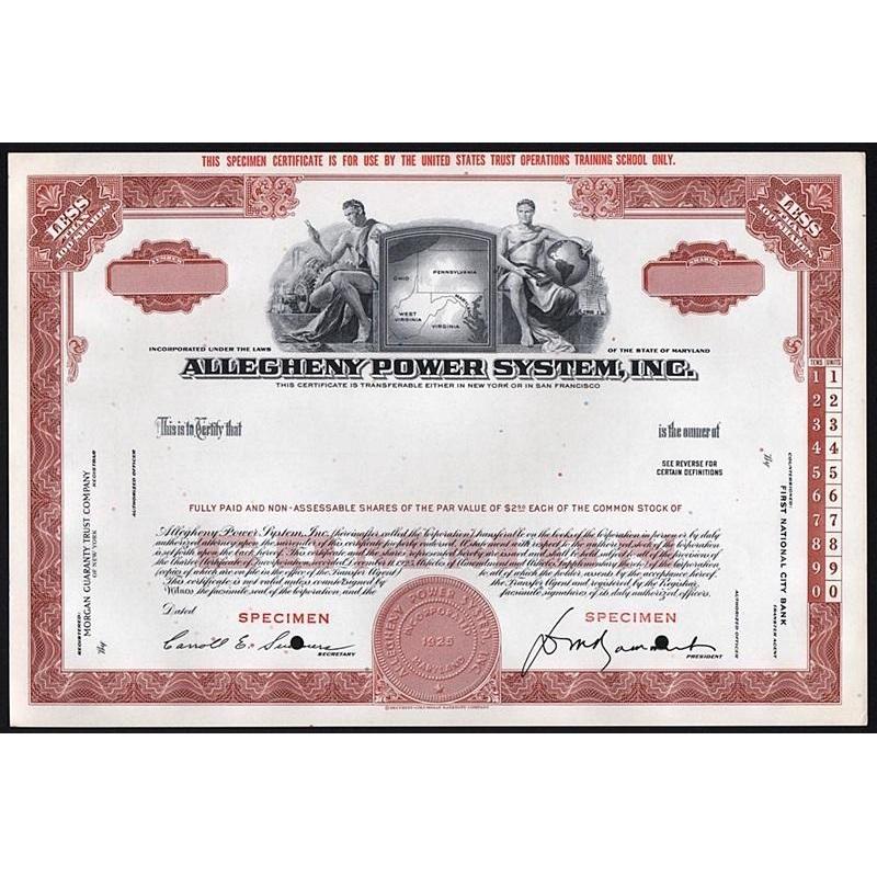 Allegheny Power System, Inc. (Specimen) Stock Certificate