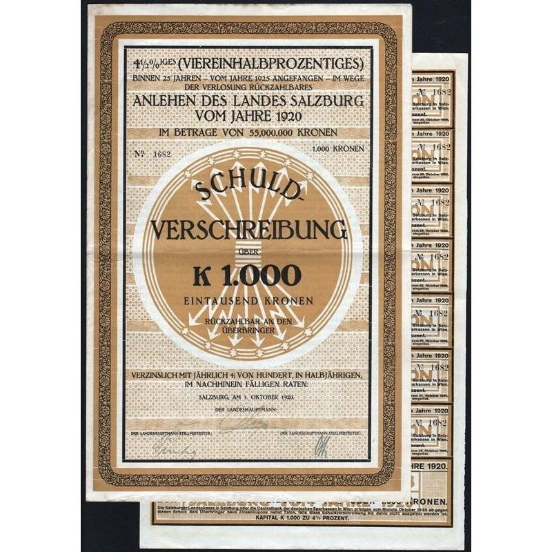 Anlehen des Landes Salzburg vom Jahre 1920 Stock Certificate