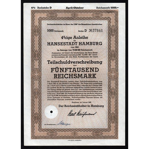 Anleihe der Hansestadt Hamburg Stock Certificate