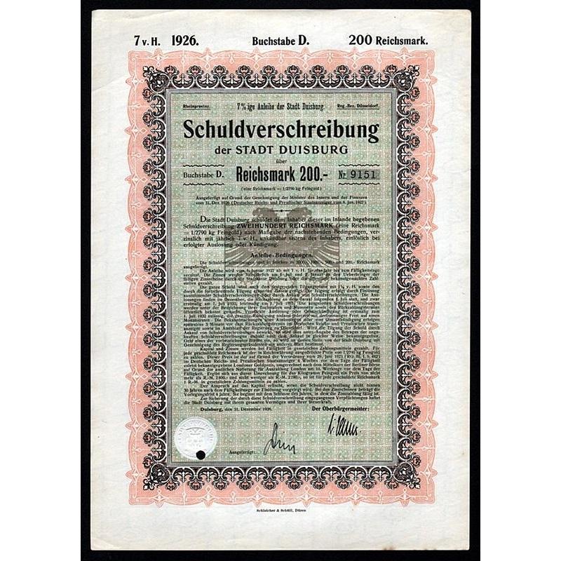Anleihe der Stadt Duisburg Stock Certificate