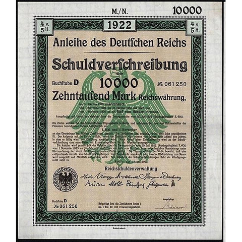 Anleihe des Deutschen Reichs - 10000 Mark Bond Certificate