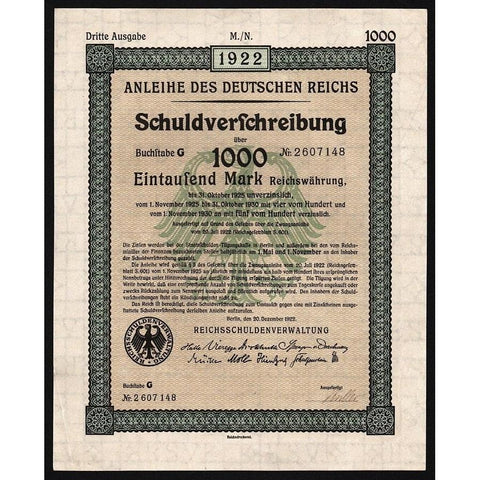Anleihe des Deutschen Reichs Stock Certificate