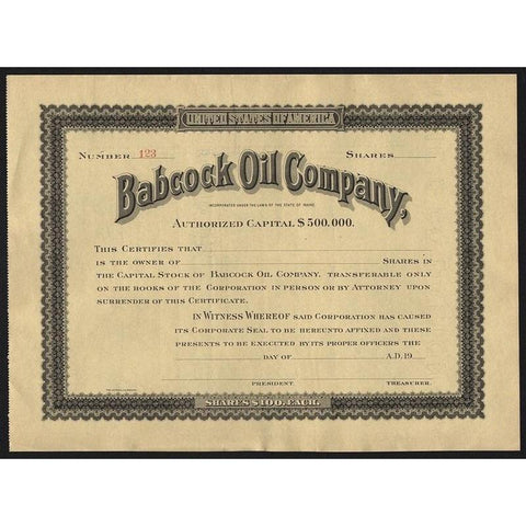 Babcock Oil Company Stock Certificate