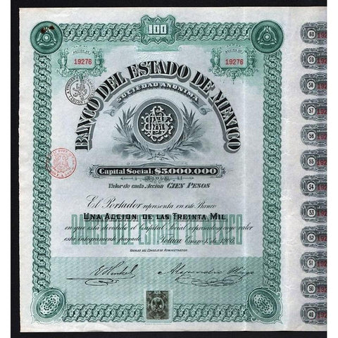 Banco del Estado de Mexico Sociedad Anonima Stock Certificate