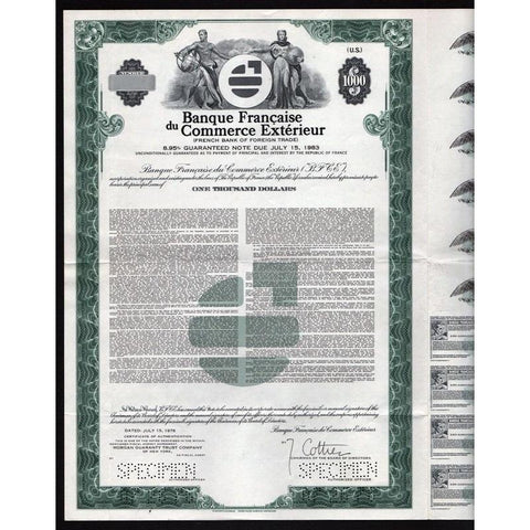 Banque Francaise du Commerce Exterieur / French Bank of Foreign Trade (Specimen) Stock Certificate
