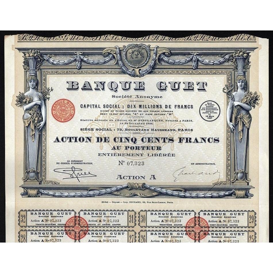 Banque Guet Societe Anonyme Stock Certificate