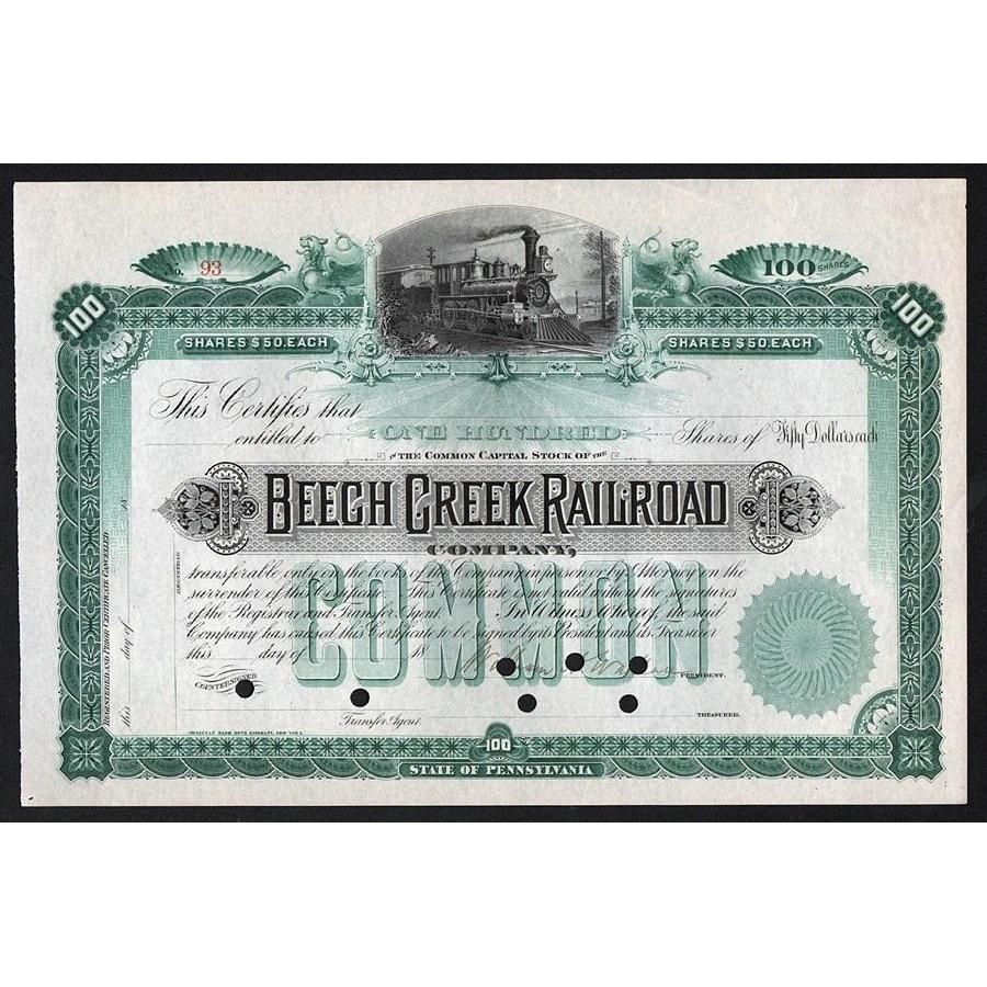 Beech Creek Railroad Company Stock Certificate
