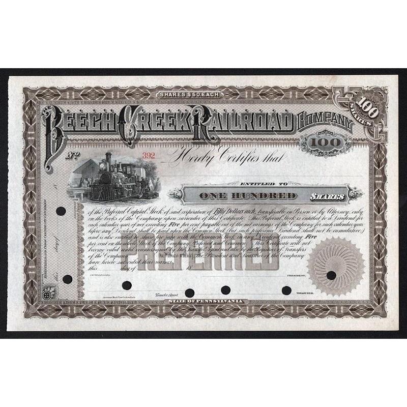 Beech Creek Railroad Company Stock Certificate