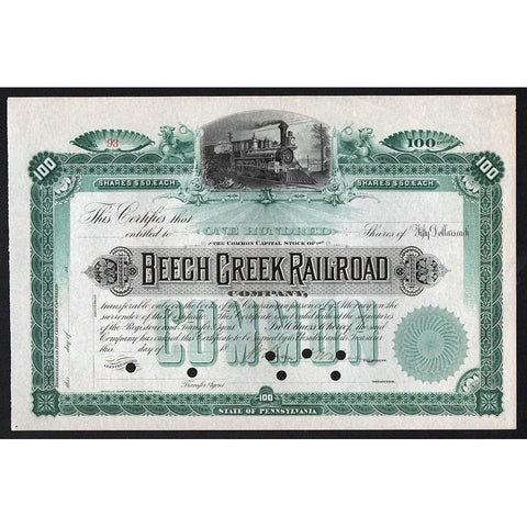 Beech Creek Railroad Company Stock Certificate
