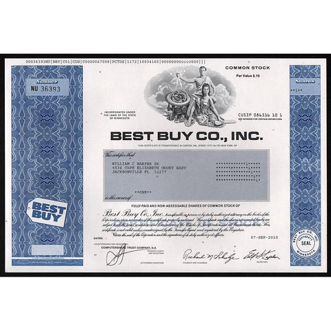Best Buy Co., Inc. Stock Certificate