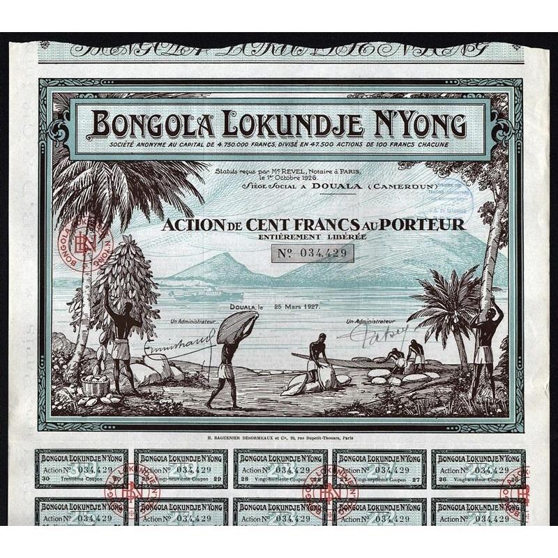 Bongola Lokundje N'Yong 1927 Douala Africa Stock Certificate