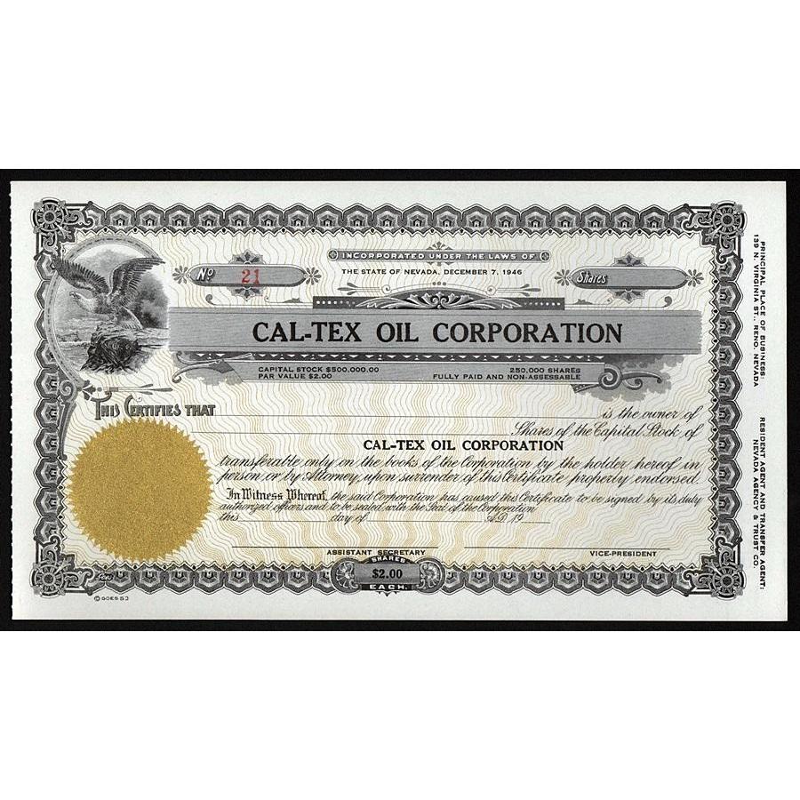 Cal-Tex Oil Corporation Stock Certificate