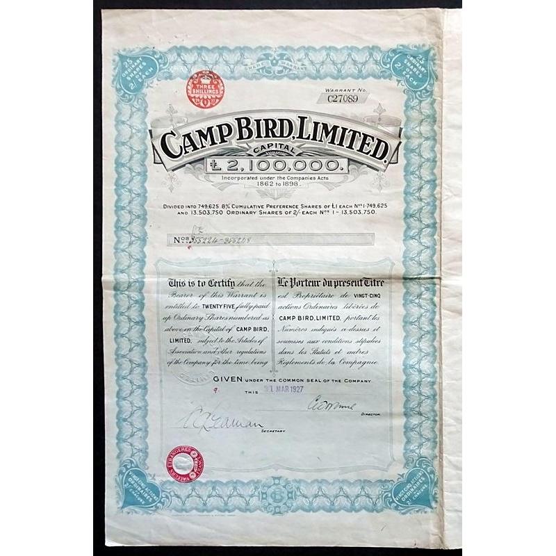 Camp Bird Limited Stock Certificate