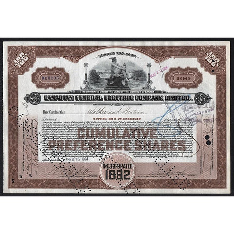 Canadian General Electric Company, Limited Stock Certificate