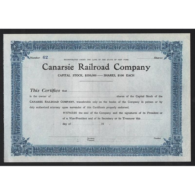 Canarsie Railroad Company Stock Certificate