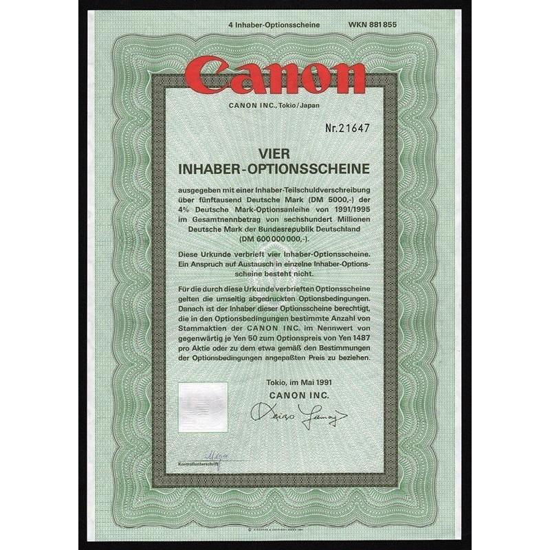Canon Inc. Stock Certificate