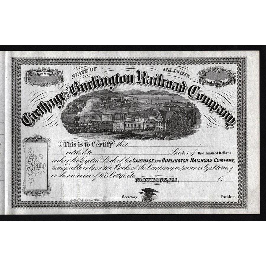 Carthage and Burlington Railroad Company Stock Certificate