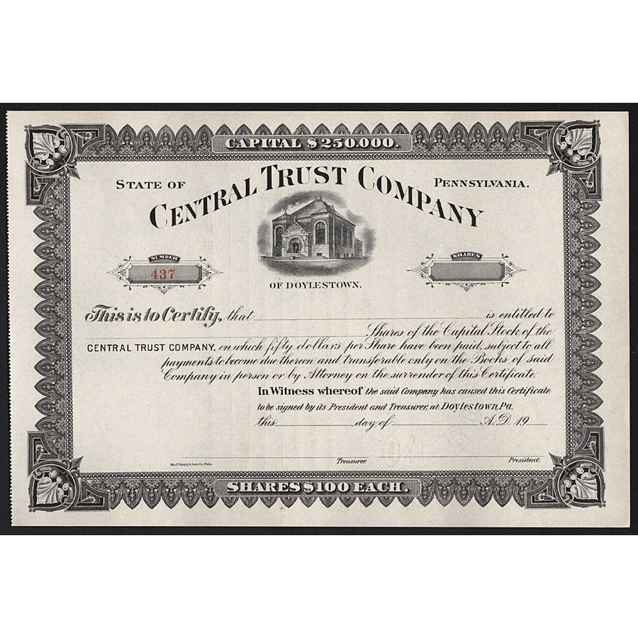 Central Trust Company Stock Certificate
