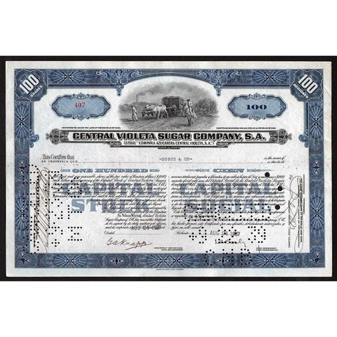 Central Violeta Sugar Company (Compania Azucarera Central Violeta) Stock Certificate
