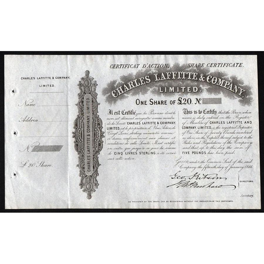 Charles Laffitte & Company, Limited Stock Certificate