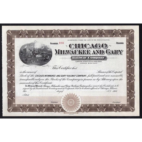 Chicago, Milwaukee and Gary Railway Company Stock Certificate