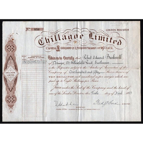 Chillagoe Limited Stock Certificate