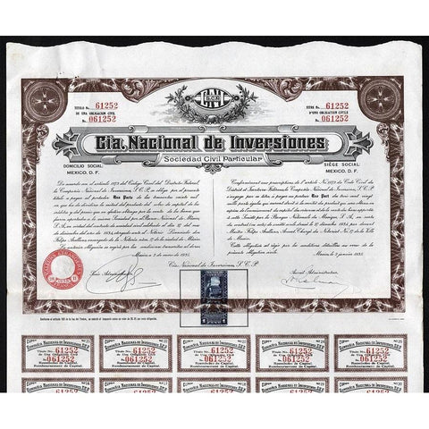 Cia. Nacional de Inversiones Stock Certificate