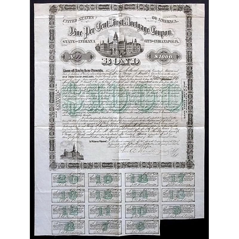 City of Indianapolis, State of Indiana: Nine Per Cent First Mortgage Coupon Stock Certificate