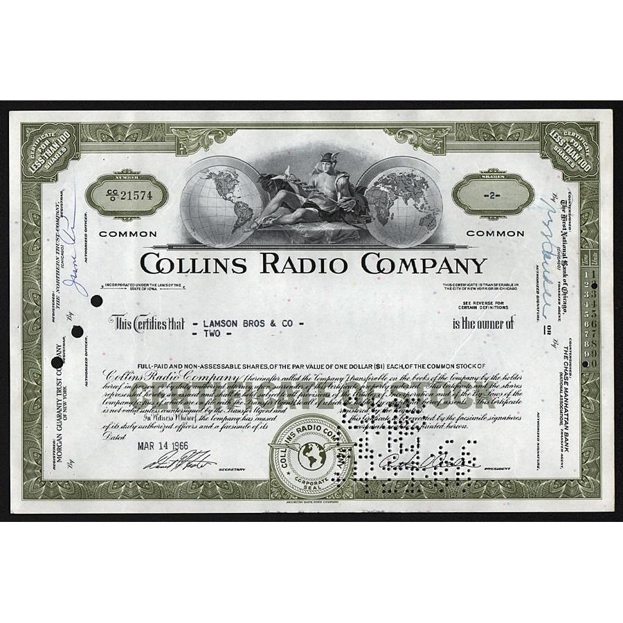 Collins Radio Company Stock Certificate