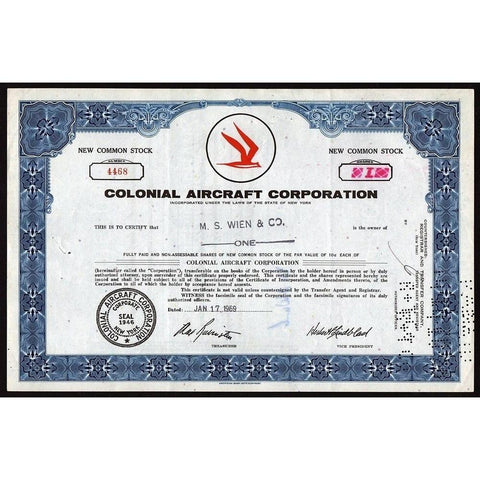Colonial Aircraft Corporation Stock Certificate